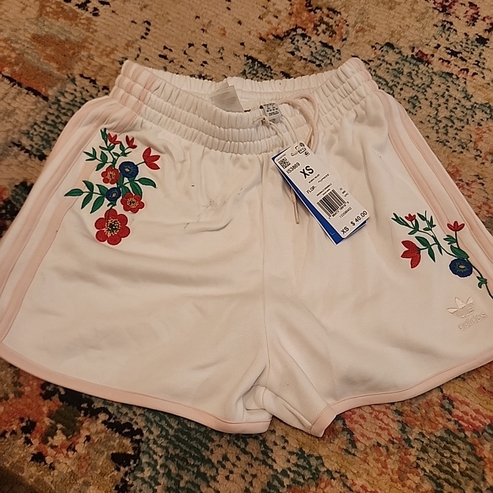 Adidas Women's White Shorts with Floral Embroidery